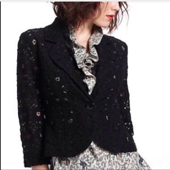 Anthropologie Jackets & Blazers - NWOT Anthropologie lace crochet blazer navy blue